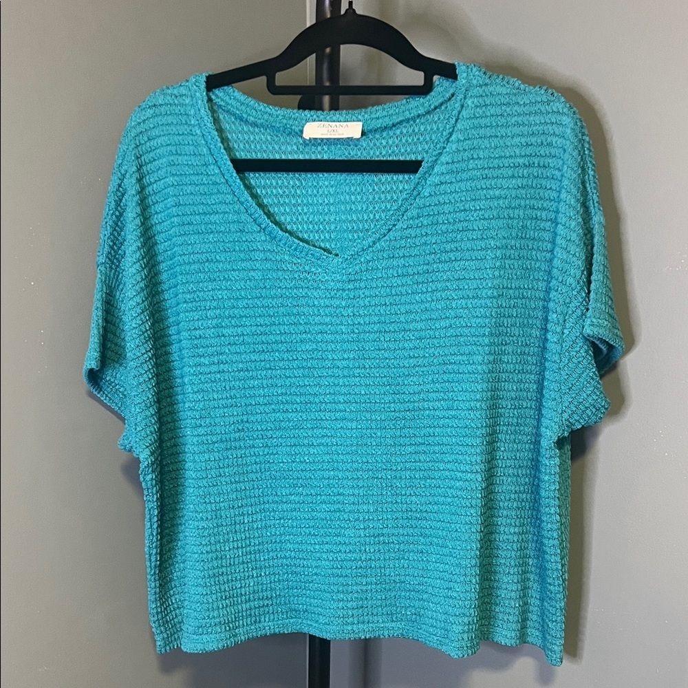 Zenana Outfitters Turquoise V-Neck Short Sleeve Top